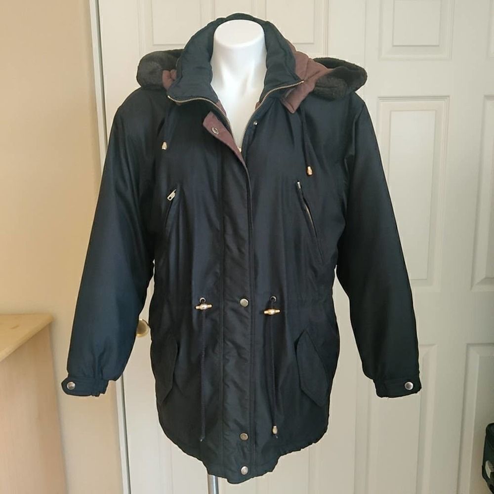 Vintage Learsi 80s zip front coat with removable hood sz S
